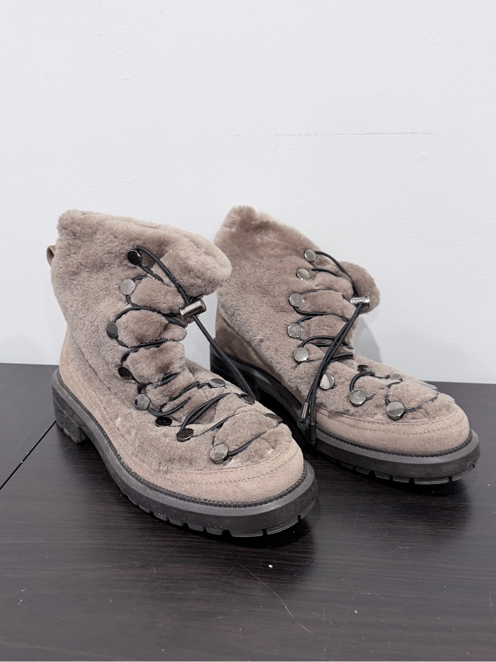 Aquatalia Lorena Suede/Shearling Lined Winter Boots Taupe